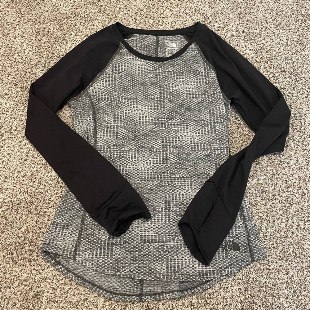 THE NORTH FACE BLACK GREY TECH FLASH DRY LONG SLEEVE SHIRT